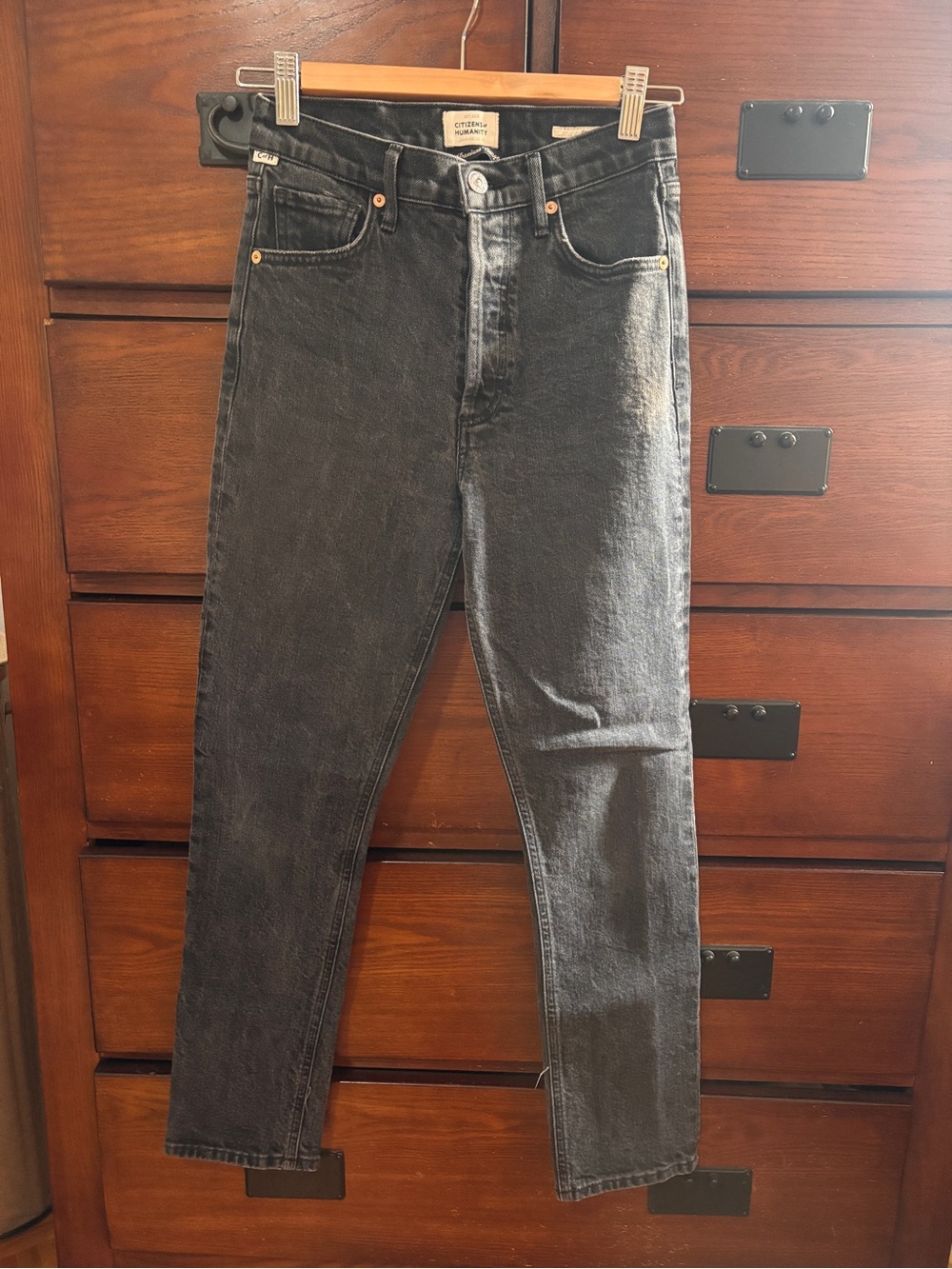 Citizens of Humanity Charlotte High Rise Button Fly Washed Black Size 24